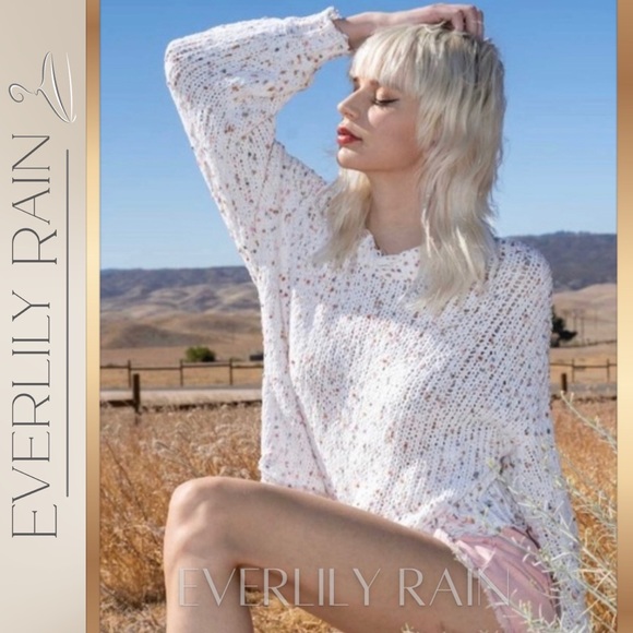 POL White Confetti Distressed Sweater - Picture 2 of 10